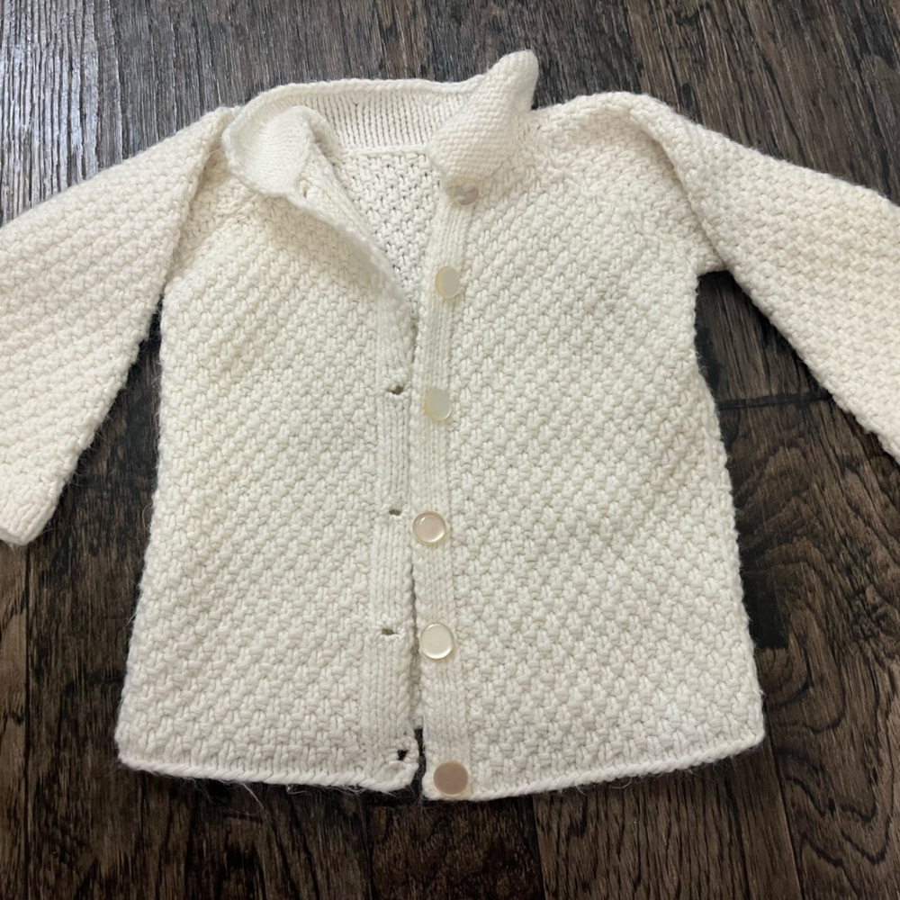 Cream Knit Button-Front Kids Cardigan